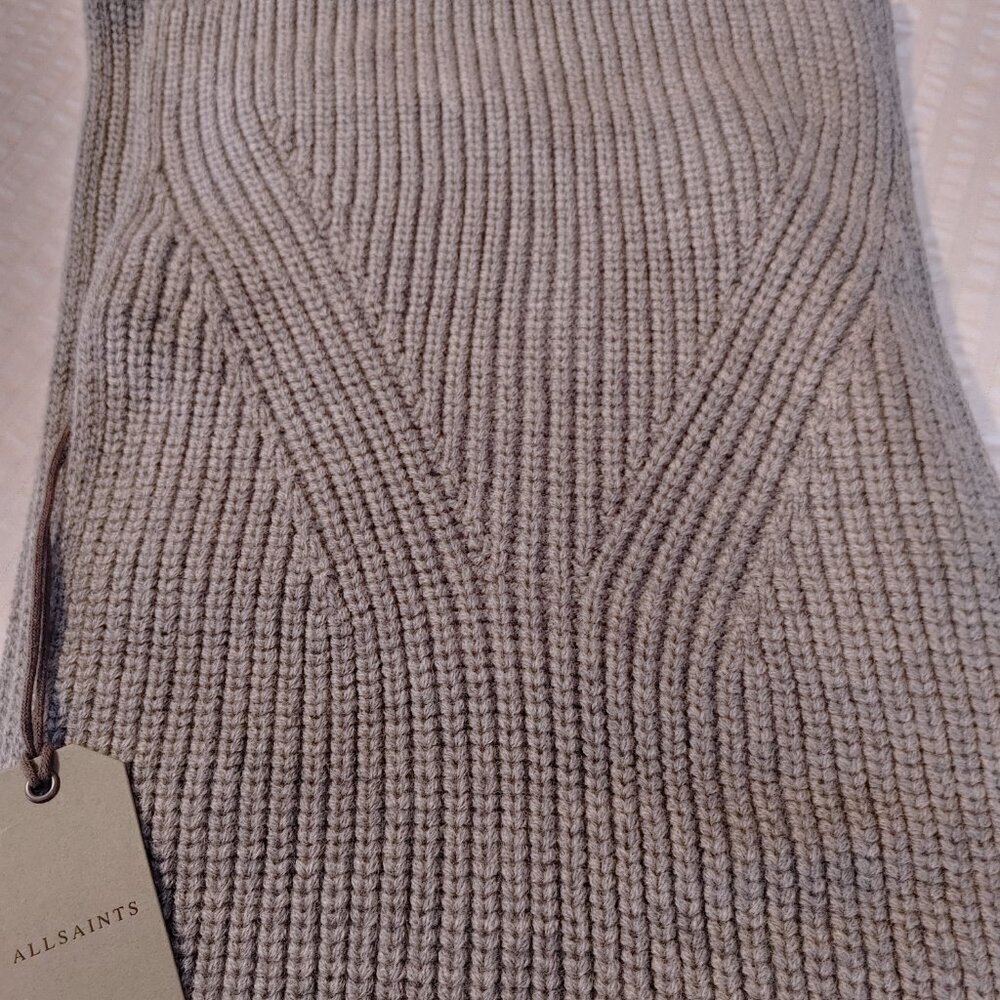 NWT ALL SAINTS WOOL BLEND TRAVELLING RIB KNIT GREY SCARF - Picture 4 of 9